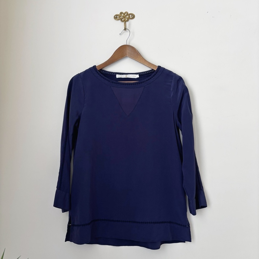 Marie Oliver Blue Ladder Stitch Silk Blouse Small